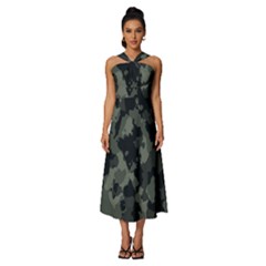 Comouflage,army Sleeveless Cross Front Cocktail Midi Chiffon Dress