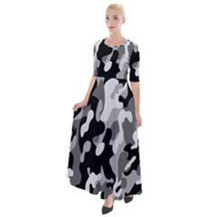 Dark Camouflage, Military Camouflage, Dark Backgrounds Half Sleeves Maxi Dress