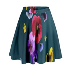 Falling Flowers, Art, Coffee Cup, Colorful, Creative, Cup High Waist Skirt by nateshop