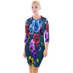 Falling Flowers, Art, Coffee Cup, Colorful, Creative, Cup Quarter Sleeve Hood Bodycon Dress by nateshop