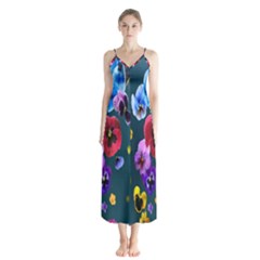 Falling Flowers, Art, Coffee Cup, Colorful, Creative, Cup Button Up Chiffon Maxi Dress by nateshop