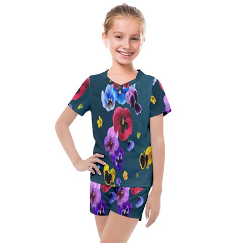 Falling Flowers, Art, Coffee Cup, Colorful, Creative, Cup Kids  Mesh T-shirt And Shorts Set by nateshop