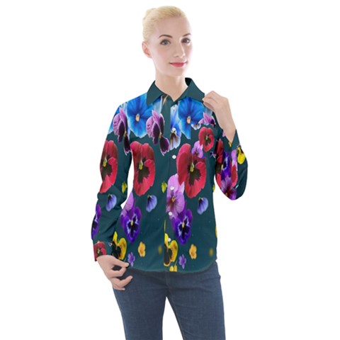 Falling Flowers, Art, Coffee Cup, Colorful, Creative, Cup Women s Long Sleeve Pocket Shirt by nateshop