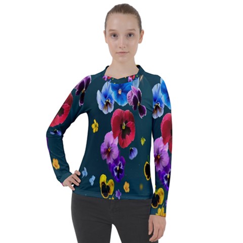 Falling Flowers, Art, Coffee Cup, Colorful, Creative, Cup Women s Pique Long Sleeve T-shirt by nateshop