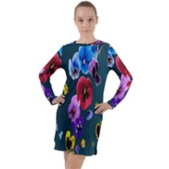 Falling Flowers, Art, Coffee Cup, Colorful, Creative, Cup Long Sleeve Hoodie Dress by nateshop