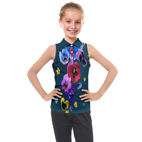 Falling Flowers, Art, Coffee Cup, Colorful, Creative, Cup Kids  Sleeveless Polo T-shirt by nateshop