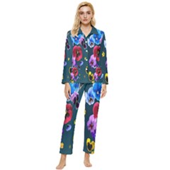 Falling Flowers, Art, Coffee Cup, Colorful, Creative, Cup Womens  Long Sleeve Velvet Pocket Pajamas Set