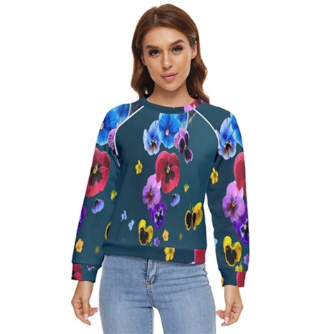 Falling Flowers, Art, Coffee Cup, Colorful, Creative, Cup Women s Long Sleeve Raglan T-shirt by nateshop