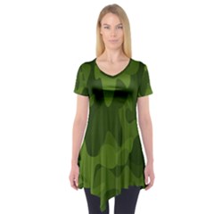 Green Camouflage, Camouflage Backgrounds, Green Fabric Short Sleeve Tunic  by nateshop