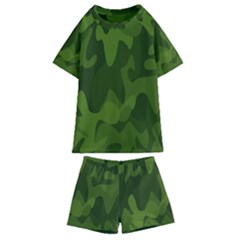 Green Camouflage, Camouflage Backgrounds, Green Fabric Kids  Swim T-shirt And Shorts Set