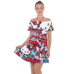 Hello-kitty-61 Off Shoulder Velour Dress by nateshop