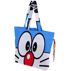 Doraemon Face, Anime, Blue, Cute, Japan Drawstring Tote Bag by nateshop