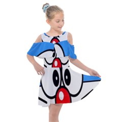 Doraemon Face, Anime, Blue, Cute, Japan Kids  Shoulder Cutout Chiffon Dress by nateshop