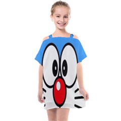 Doraemon Face, Anime, Blue, Cute, Japan Kids  One Piece Chiffon Dress by nateshop