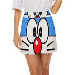 Doraemon Face, Anime, Blue, Cute, Japan Mini Front Wrap Skirt by nateshop
