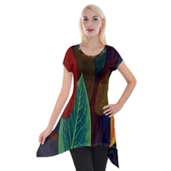 Leaves, Colorful, Desenho, Falling, Short Sleeve Side Drop Tunic