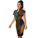 Leaves, Colorful, Desenho, Falling, Vintage Frill Sleeve V-Neck Bodycon Dress View2
