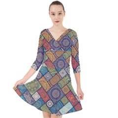 Mandala Pattern Abstract , Mandala, Pattern, Abstract Quarter Sleeve Front Wrap Dress by nateshop