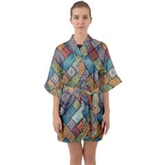 Mandala Pattern Abstract , Mandala, Pattern, Abstract Half Sleeve Satin Kimono 