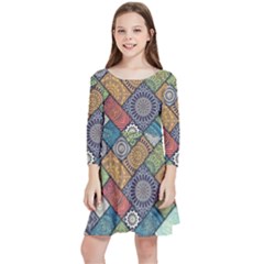 Mandala Pattern Abstract , Mandala, Pattern, Abstract Kids  Quarter Sleeve Skater Dress by nateshop