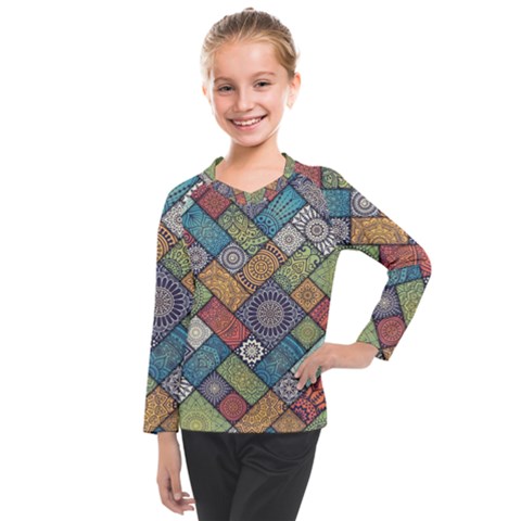 Mandala Pattern Abstract , Mandala, Pattern, Abstract Kids  Long Mesh T-shirt by nateshop