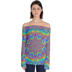 Mandala, Pattern, Abstraction, Colorful, Hd Phone Off Shoulder Long Sleeve Top by nateshop