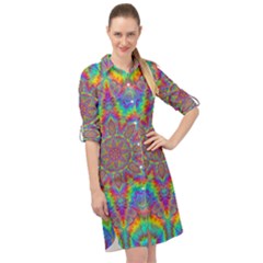 Mandala, Pattern, Abstraction, Colorful, Hd Phone Long Sleeve Mini Shirt Dress by nateshop