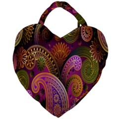 Paisley Pattern, Abstract Colorful, Texture Background, Hd Giant Heart Shaped Tote by nateshop