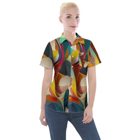 Pattern Calorful Women s Short Sleeve Pocket Shirt by nateshop