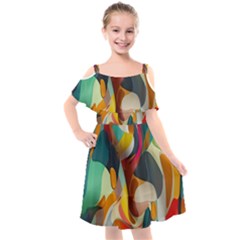 Pattern Calorful Kids  Cut Out Shoulders Chiffon Dress