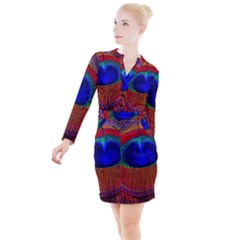 Peacock-feathers,blue 1 Button Long Sleeve Dress by nateshop