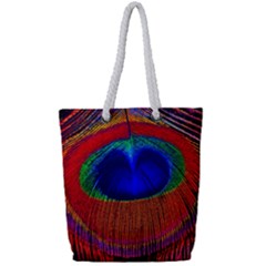 Peacock-feathers,blue 1 Full Print Rope Handle Tote (small) by nateshop