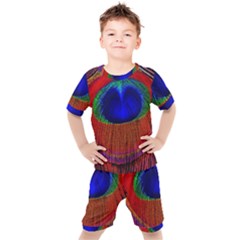 Peacock-feathers,blue 1 Kids  T-shirt And Shorts Set by nateshop