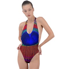 Peacock-feathers,blue 1 Backless Halter One Piece Swimsuit by nateshop