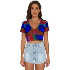 Peacock-feathers,blue 1 V-neck Crop Top by nateshop