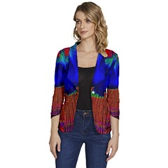 Peacock-feathers,blue 1 Women s One-button 3/4 Sleeve Short Jacket by nateshop