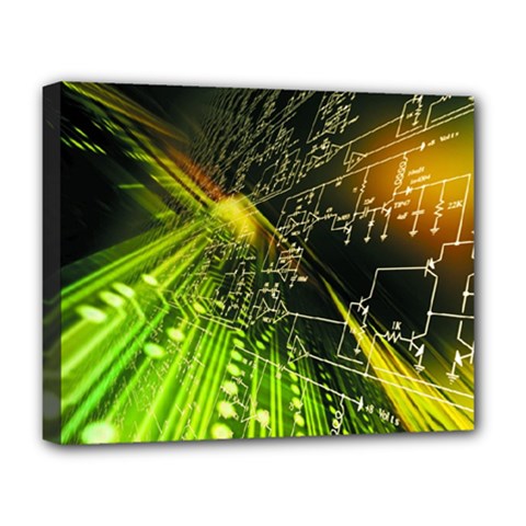 Machine Technology Circuit Electronic Computer Technics Detail Psychedelic Abstract Pattern Deluxe Canvas 20  X 16  (stretched)