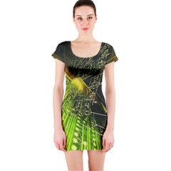 Machine Technology Circuit Electronic Computer Technics Detail Psychedelic Abstract Pattern Short Sleeve Bodycon Dress