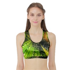 Machine Technology Circuit Electronic Computer Technics Detail Psychedelic Abstract Pattern Sports Bra with Border