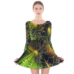 Machine Technology Circuit Electronic Computer Technics Detail Psychedelic Abstract Pattern Long Sleeve Velvet Skater Dress