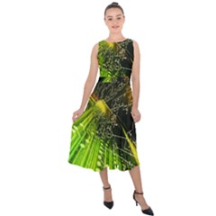 Machine Technology Circuit Electronic Computer Technics Detail Psychedelic Abstract Pattern Midi Tie-Back Chiffon Dress