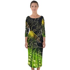 Machine Technology Circuit Electronic Computer Technics Detail Psychedelic Abstract Pattern Quarter Sleeve Midi Bodycon Dress