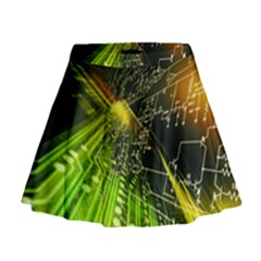 Machine Technology Circuit Electronic Computer Technics Detail Psychedelic Abstract Pattern Mini Flare Skirt