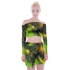 Machine Technology Circuit Electronic Computer Technics Detail Psychedelic Abstract Pattern Off Shoulder Top with Mini Skirt Set