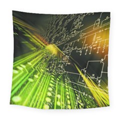 Machine Technology Circuit Electronic Computer Technics Detail Psychedelic Abstract Pattern Square Tapestry (Large)