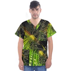 Machine Technology Circuit Electronic Computer Technics Detail Psychedelic Abstract Pattern Men s V-Neck Scrub Top