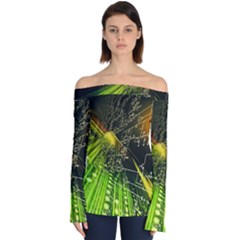 Machine Technology Circuit Electronic Computer Technics Detail Psychedelic Abstract Pattern Off Shoulder Long Sleeve Top