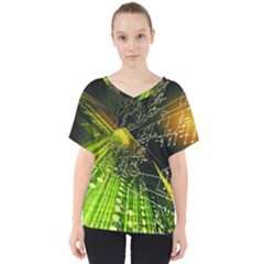 Machine Technology Circuit Electronic Computer Technics Detail Psychedelic Abstract Pattern V-Neck Dolman Drape Top