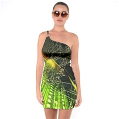 Machine Technology Circuit Electronic Computer Technics Detail Psychedelic Abstract Pattern One Shoulder Ring Trim Bodycon Dress