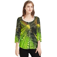 Machine Technology Circuit Electronic Computer Technics Detail Psychedelic Abstract Pattern Chiffon Quarter Sleeve Blouse